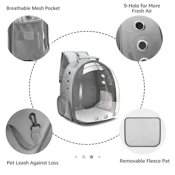 Bubble Carrying Bag for Small Medium Dogs / Cats - Grey - Picture 3 of 4